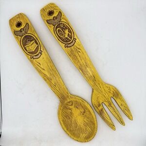 Vtg 1960 Universal Statuary Corp Wooden Fork Spoon‎ Set Chicago Wall Decor Large